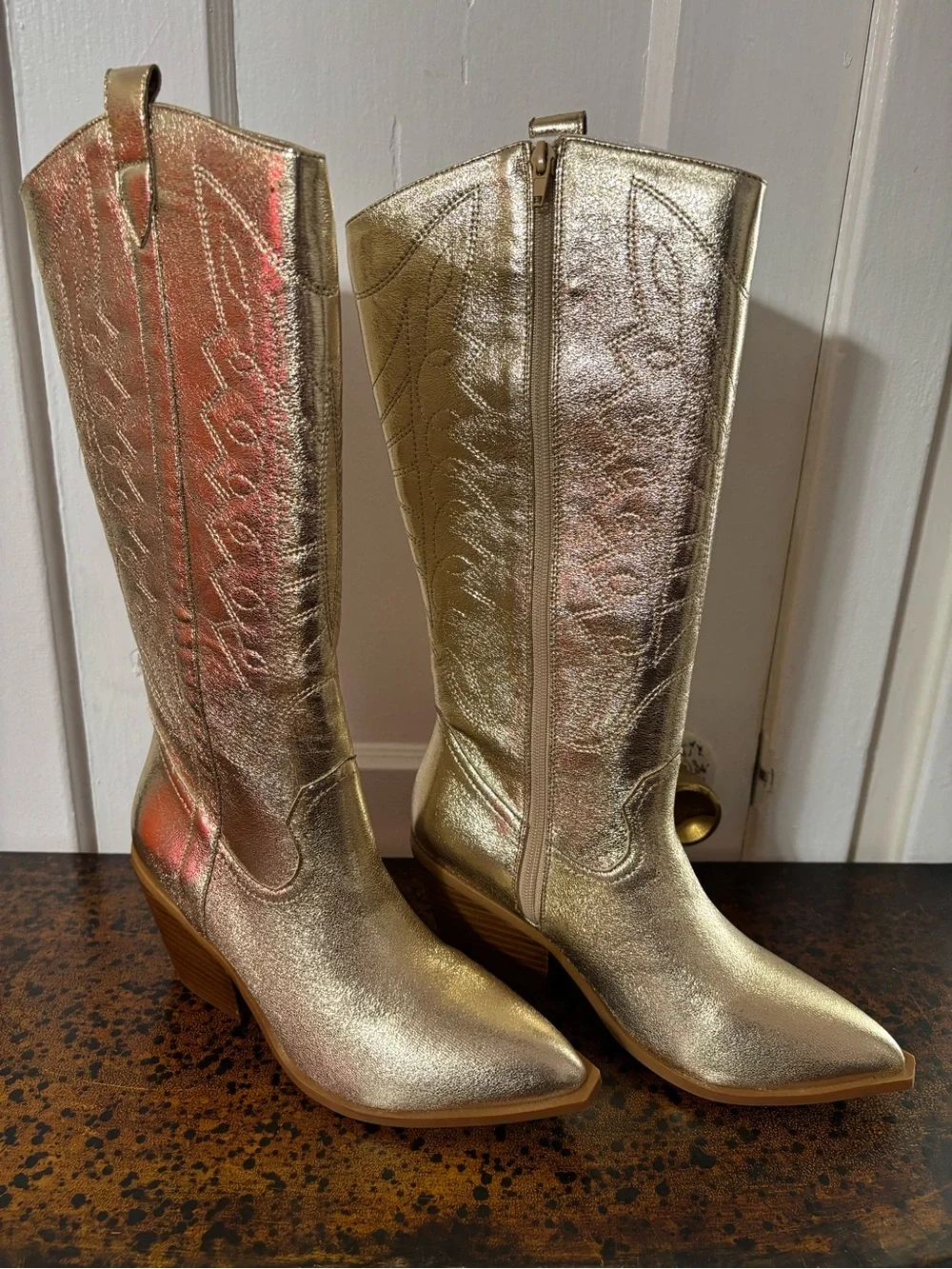 Women’s Metallic Gold Over-the-Knee Pointed Toe Boots